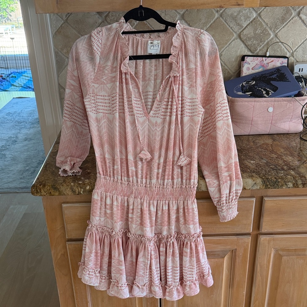 Misa Los Angeles Pink Long Sleeve Dress